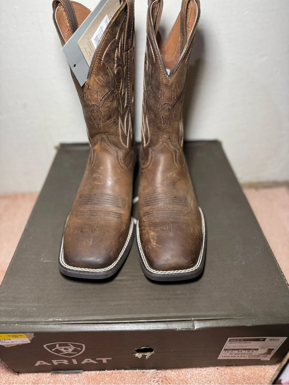 Ariat Brown Leather Western Work Boots with Embroidered Shaft